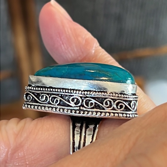 #232 Teal Solar Agate Handcrafted 💍 In An Antique Setting Size 8 NWOT - Picture 3 of 14